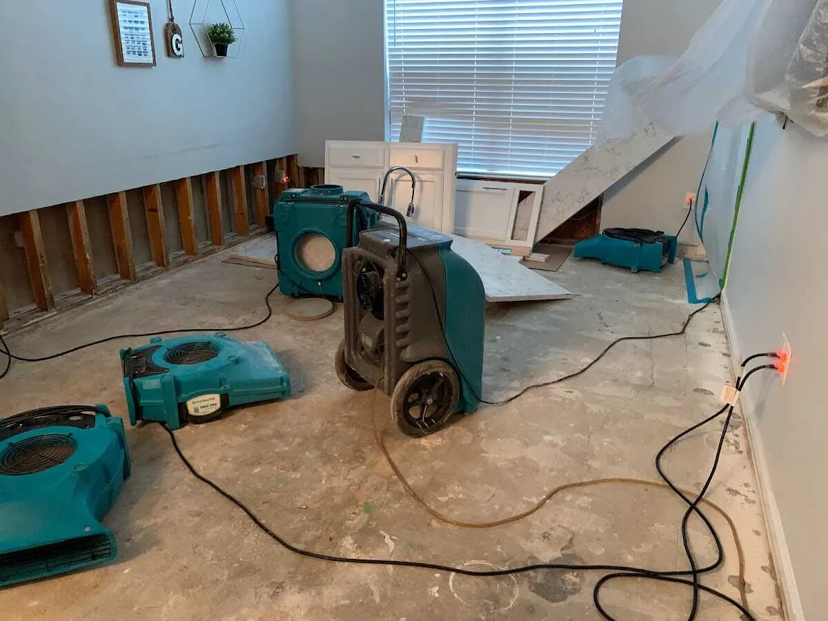 Dehumidifier in flood-cut room for Water Damage Restoration in Olyphant